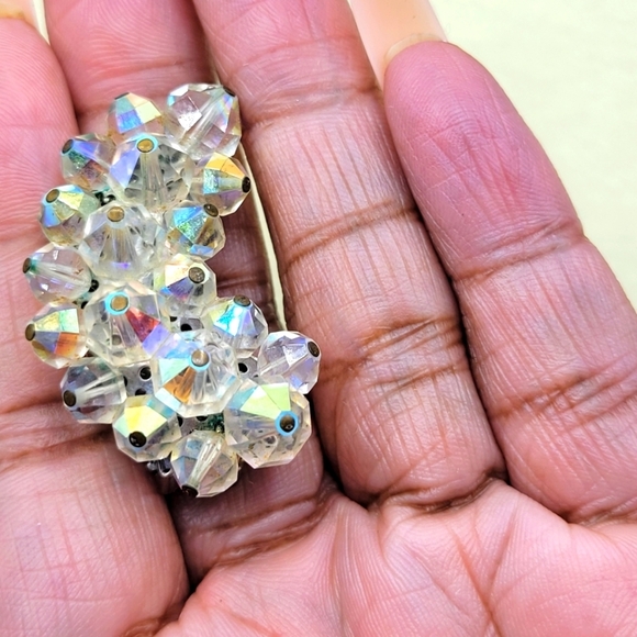 Vintage Beaded Cluster Earrings • by Laguna • Aurora Borealis - Picture 3 of 5